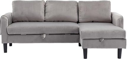 72.44" L-Shaped Reversible Sectional Sofa w/Pull Out Bed & Storage Chaise Lounge,Interior Furniture Comfy Sleeper Corner Couch with 3 Throw Pillows and Pockets,for Dorm,Apartment,Gray - LeafyLoom