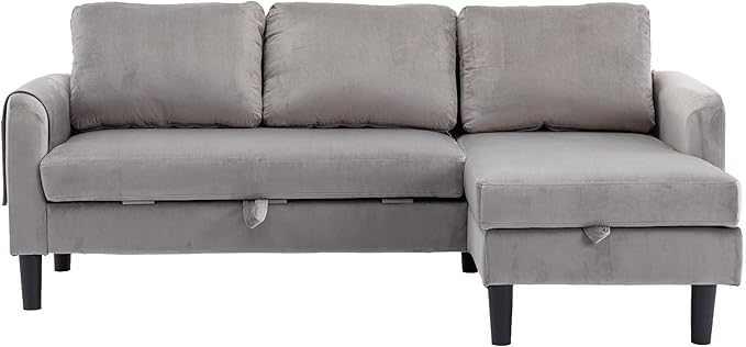 72.44" L-Shaped Reversible Sectional Sofa w/Pull Out Bed & Storage Chaise Lounge,Interior Furniture Comfy Sleeper Corner Couch with 3 Throw Pillows and Pockets,for Dorm,Apartment,Gray - LeafyLoom