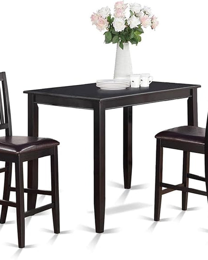 East West Furniture BUCK3-BLK-LC Buckland 3 Piece Counter Height Set Contains a Rectangle Kitchen Table and 2 Faux Leather Upholstered Dining Chairs, 30x48 Inch - LeafyLoom