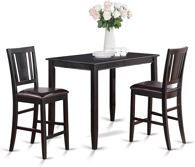 East West Furniture BUCK3-BLK-LC Buckland 3 Piece Counter Height Set Contains a Rectangle Kitchen Table and 2 Faux Leather Upholstered Dining Chairs, 30x48 Inch - LeafyLoom