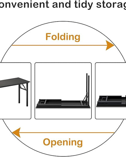 SDHYL Folding Desk, 60inch No Assembly Folding Desks for Small Spaces Sturdy Computer Desk, Functional Home Office Desks, Study Writing Desk Office Table Workstation for Home Office, Black - LeafyLoom