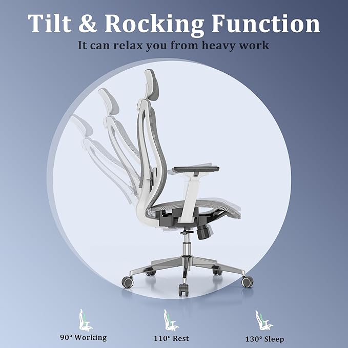 Ergonomic Mesh Office Chair, Computer Desk Chair with 3D Armrests, Adjustable Lumbar Cushion & Adjustable Headrest, High Back Home desk Chair with Tilt Function, Mesh Backrest & Seat - LeafyLoom