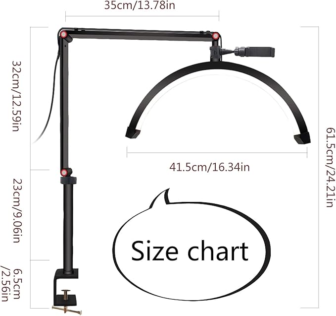 Led Half Moon Light for Lashes, Tattoo Lamp, Estheticians Light, Desk Lamp, Swing Arm Light, Lash Lamp,White - LeafyLoom