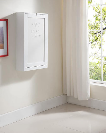 KB Designs - Wall Mounted Fold Out Floating Desk Table with Storage Shelves, White - LeafyLoom