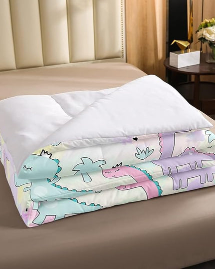 Erosebridal Dinosaur Comforter Set Queen Size, Kawaii Dinosaur Bedding Sets for Kids Girls Boys Gift Bedroom Decor, Cartoon Cute Animals Duvet Set,Palm Leaf Down Comforter, Green Purple Pink - LeafyLoom