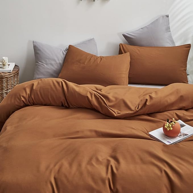 Pumpkin Comforter Queen Pumpkin Color Bedding Set 3 Pieces Cinnamon Comforter Sets 1 Queen Comforter (90x90 inches) with 2 Pillowcases (20x26 inches) - LeafyLoom
