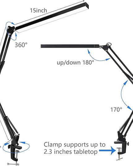 LED Architect Desk Lamp, Metal Swing Arm Dimmable Task Lamp, Eye Care Table Lamp with Clamp (3 Color Modes, 10-Level Dimmer, Memory Function) Highly Adjustable Office, Craft, Workbench Light - LeafyLoom