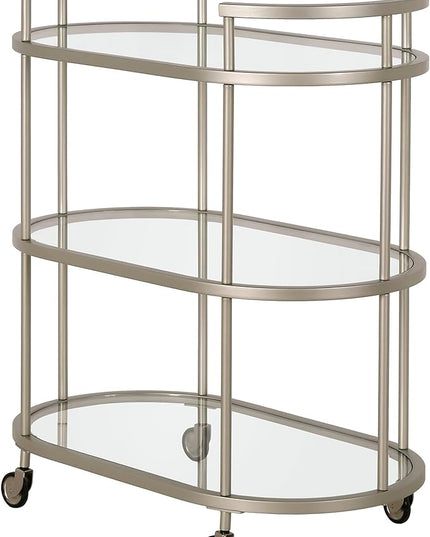 Henn&Hart 30" Wide Oval Bar Cart in Satin Nickel, Bar Carts for the Home - LeafyLoom