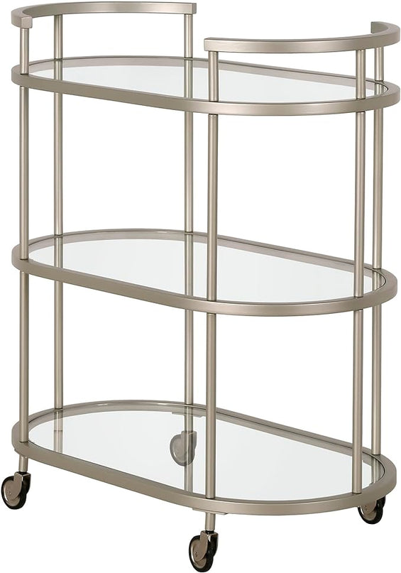 Henn&Hart 30" Wide Oval Bar Cart in Satin Nickel, Bar Carts for the Home - LeafyLoom