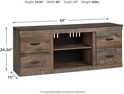Signature Design by Ashley Trinell Vintage Large TV Stand up to 60" with 3 Adjustable Shelves and Fireplace Option, Dark Brown - LeafyLoom