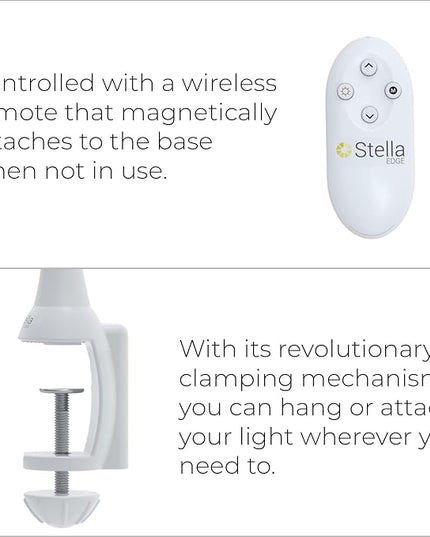 Stella Edge Premium 10W LED Desk Clamp Task Lamp - White - Adjustable Dimmable Low Vision Light - Macular Degeneration Lighting - Hobby Crafting Sewing - LeafyLoom