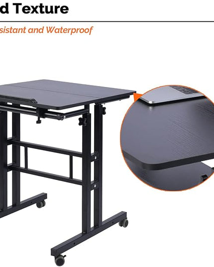AIZ Adjustable Desk with Rolling Wheels, Portable Laptop Table for Standing or Sitting, Home Office Computer Workstation for Adults or Children,Black - LeafyLoom