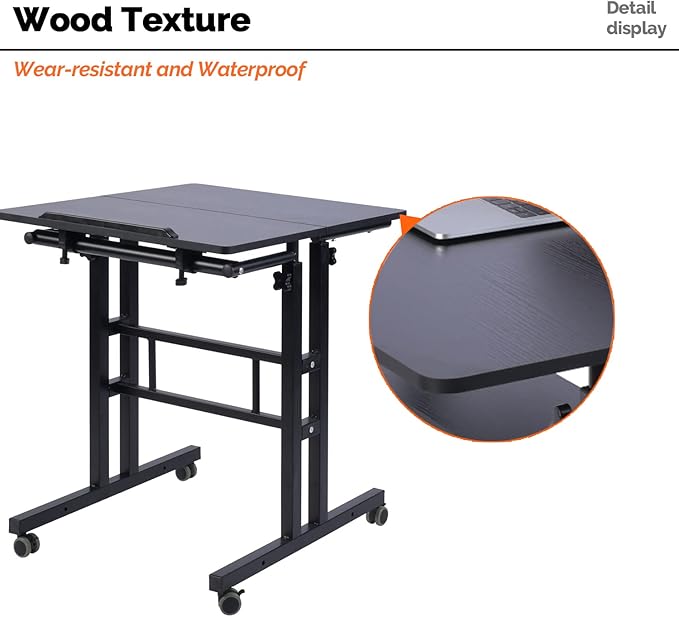 AIZ Adjustable Desk with Rolling Wheels, Portable Laptop Table for Standing or Sitting, Home Office Computer Workstation for Adults or Children,Black - LeafyLoom