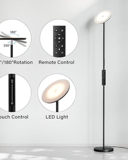 Modern LED Floor Lamp - Remote & Touch Control, 40W/2400LM Sky Torchiere Standing Lamp, Fully Dimmable, 3 Color Temperatures, Ideal for Living Room & Bedroom, Easy to Assemble - LeafyLoom
