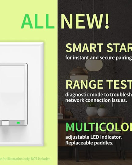 Zooz 800 Series Z-Wave Long Range On/Off Switch ZEN71 800LR, White | Direct 3-Way (No Add-On Switch Needed) | Z-Wave Hub Required ZOOZ