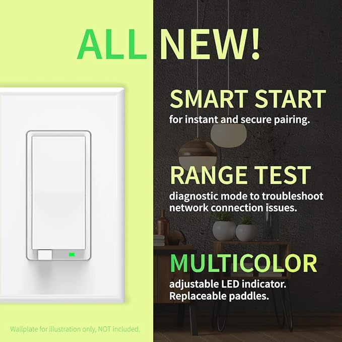 Zooz 800 Series Z-Wave Long Range On/Off Switch ZEN71 800LR, White | Direct 3-Way (No Add-On Switch Needed) | Z-Wave Hub Required ZOOZ