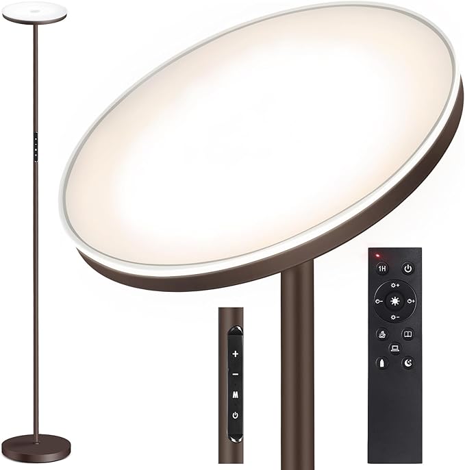 OUTON Floor Lamp, 30W/3000LM LED Modern Torchiere Sky Lamp, Dimmable Bright Standing Tall Lamp with 4 Color Temperatures, 1 Hour Timer, Remote Touch Control for Living Room Bedroom, Office, Bronze - LeafyLoom