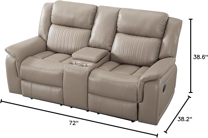 72" PU Manual Reclining Loveseat Sofa with 2 Cup Holder and Storage,Multifunction Upholstered Couch W/Adjustable Backrest & Footboards,Smart Furniture for Living Room Bedroom Apartment,Grey - LeafyLoom