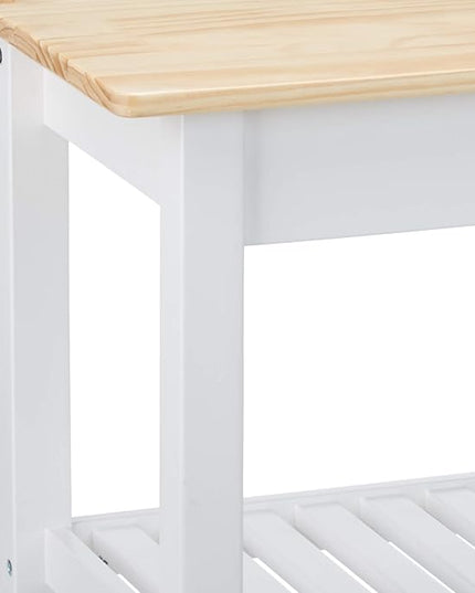 Amazon Basics 2 shelves Kitchen Island Cart with Storage, Solid Wood Top and Wheels, 35.4 x 18 x 36.5 inches, Natural / White - LeafyLoom