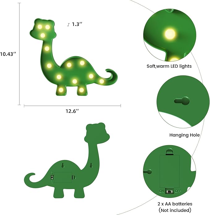 Green Dinosaur Party Decorations, Dinosaur Room Decor, Battery Powered Dinosaur Light, Dinosaur Wall Decor, Dinosaur Birthday Decorations - LeafyLoom