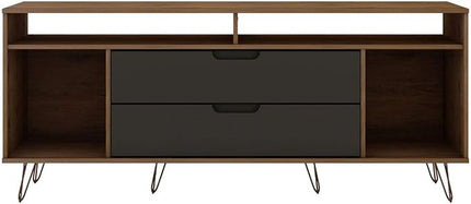 Manhattan Comfort Rockefeller Modern 2 Drawers Living Room Television Stand with Metal Legs, 62.99", Nature/Textured Grey - LeafyLoom