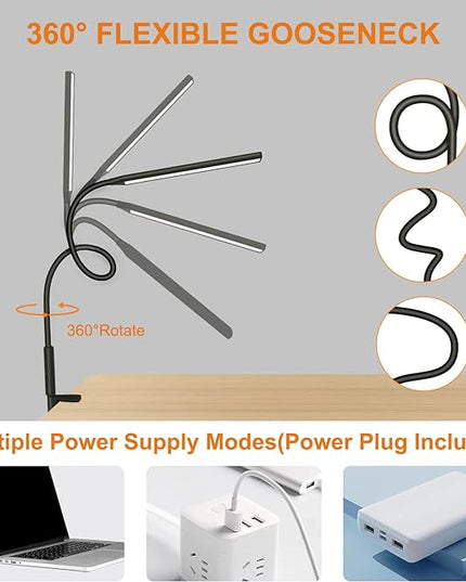 LED Desk Lamp, Swing Arm Table Lamp with Clamp, Flexible Gooseneck Task Lamp, Eye-Caring Architect Desk Light, 3 Modes 10 Brightness Levels, Memory Function Desk Lamps for Home Office, 12W - LeafyLoom