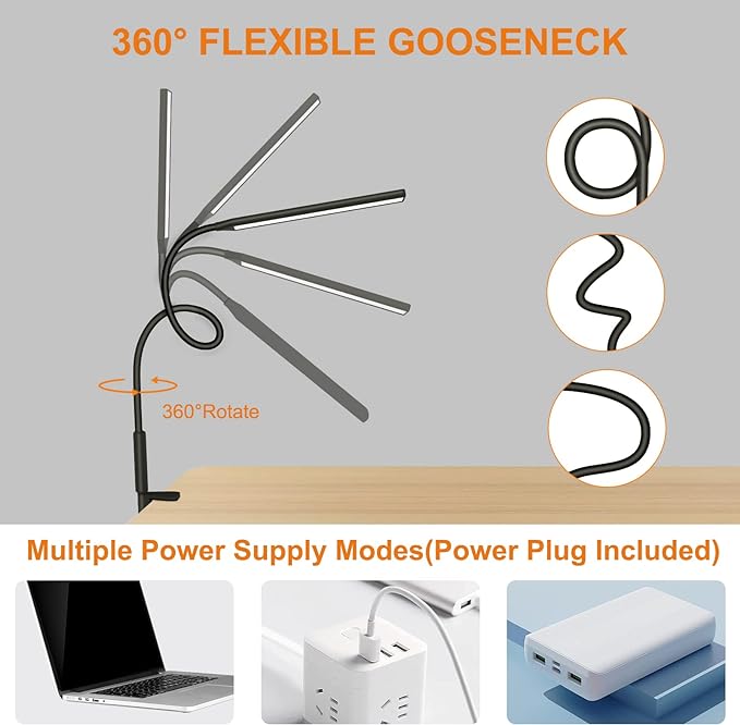 LED Desk Lamp, Swing Arm Table Lamp with Clamp, Flexible Gooseneck Task Lamp, Eye-Caring Architect Desk Light, 3 Modes 10 Brightness Levels, Memory Function Desk Lamps for Home Office, 12W - LeafyLoom