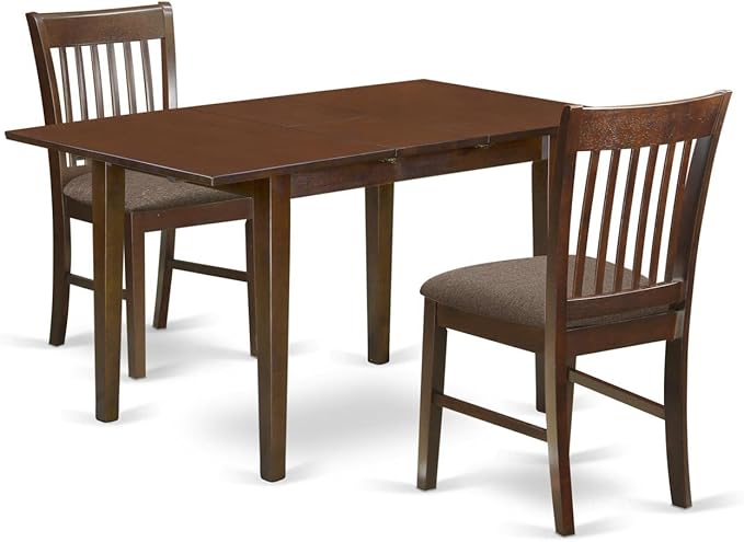 East West Furniture NOFK3-MAH-C 3 Piece Set Contains a Rectangle Dining Room Table with Butterfly Leaf and 2 Linen Fabric Upholstered Chairs, 32x54 Inch - LeafyLoom