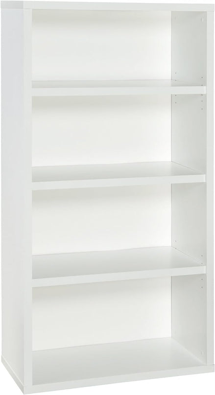ClosetMaid Bookshelf with 4 Shelf Tiers, Adjustable Shelves, Tall Bookcase Sturdy Wood & 4 Cube Storage Shelf Organizer Bookshelf with Back Panel, Easy Assembly, Wood, White Finish - LeafyLoom