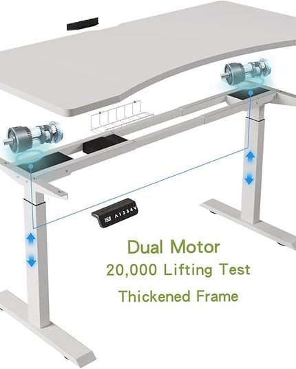 Radlove Dual Motors Height Adjustable 63 x 30'' Electric Standing Desk with Curved Design Stand Up Table 4 Memory Keys, Computer Desk with Splice Board Home Office Desk, WhiteTop + White Frame - LeafyLoom