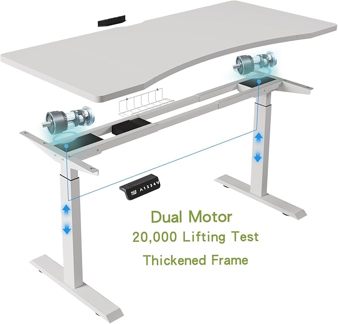 Radlove Dual Motors Height Adjustable 63 x 30'' Electric Standing Desk with Curved Design Stand Up Table 4 Memory Keys, Computer Desk with Splice Board Home Office Desk, WhiteTop + White Frame - LeafyLoom