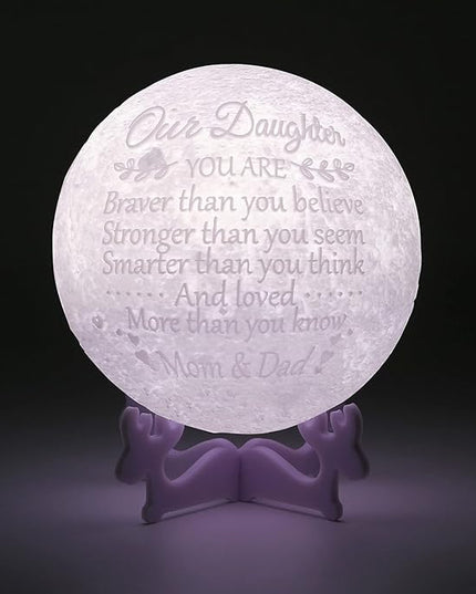 Personalized Gifts Engraved 3D Star Moon Lamp Night Light for Kids with Wood Stand,Cool Lamps to Teenage Girl Room Decor,Daughter Gifts Nightlight for Children from Dad Mom - LeafyLoom