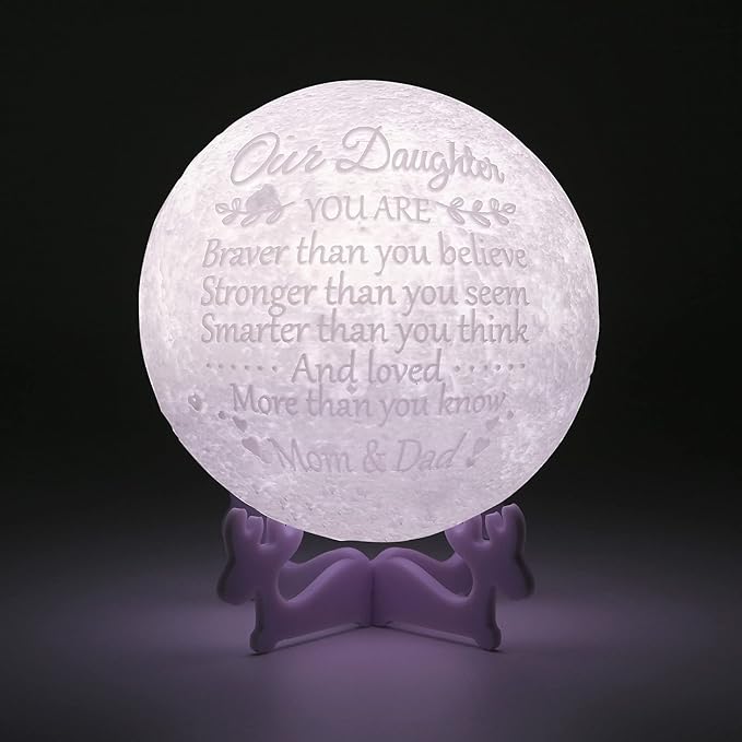 Personalized Gifts Engraved 3D Star Moon Lamp Night Light for Kids with Wood Stand,Cool Lamps to Teenage Girl Room Decor,Daughter Gifts Nightlight for Children from Dad Mom - LeafyLoom