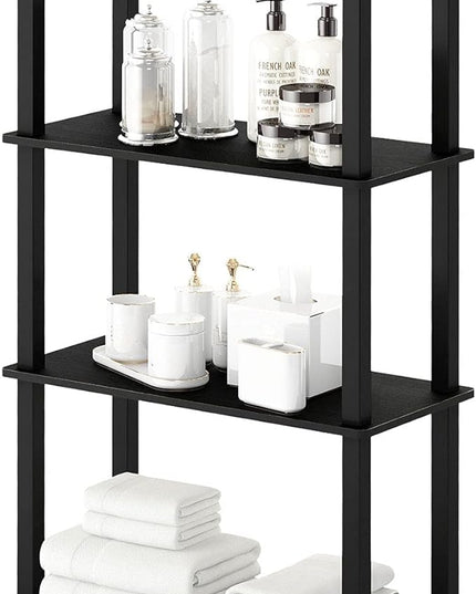 Furinno 4-Tier Shelf Display Rack and 3-Tier Double Storage Display Rack Bundle, Square and Round Tubes - LeafyLoom