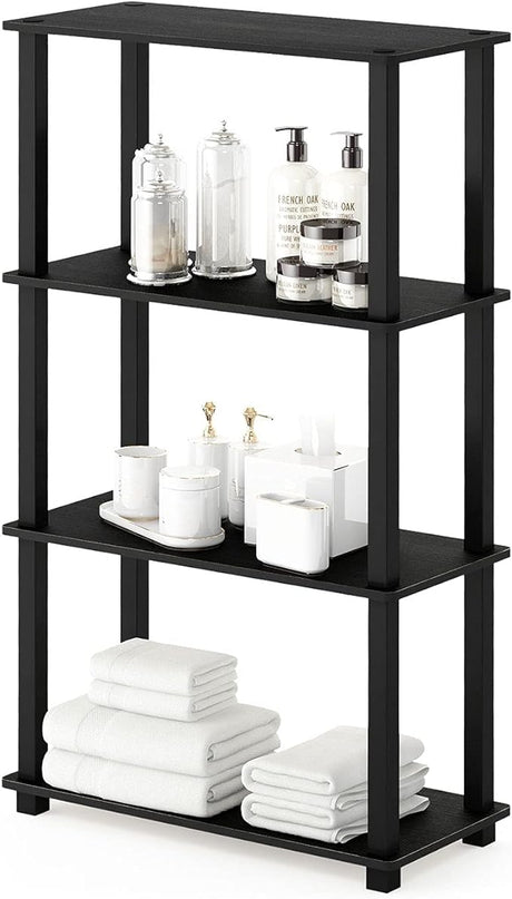 Furinno Turn-N-Tube 4-Tier Multipurpose Shelf Display Rack, Square Tube, Americano/Black - LeafyLoom