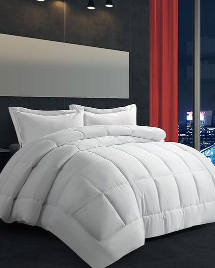 AMGUI White King Bed Clearance Comforter Set with 2 Pillow Shams, White - LeafyLoom