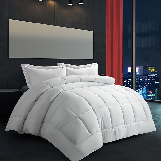 AMGUI White King Bed Clearance Comforter Set with 2 Pillow Shams, White - LeafyLoom