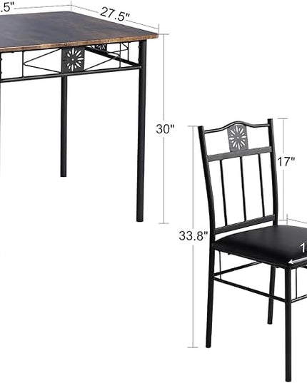 VECELO 3-Piece Dining Room Wooden Kitchen Table and Pu Cushion Chair Sets for Small Space, Retro Brown - LeafyLoom