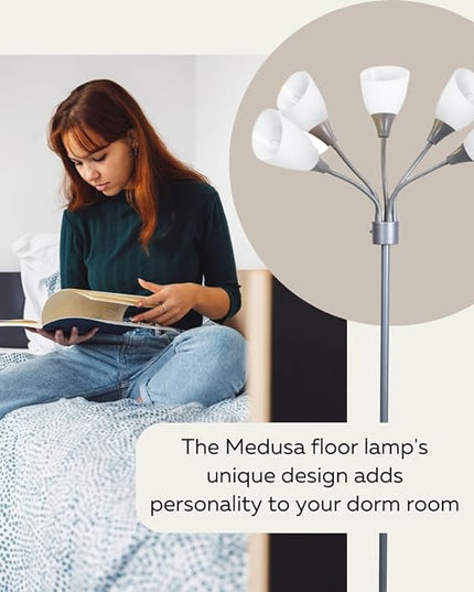 Floor Lamp For Bedroom Multi Head 5 Light Bright Floor Lamp - Medusa 5 Light Standing Lamp -floor Lamps For Bedroom Spider Lamp 5 Acrylic White Shades Standing Light Spider Lamp Silver Floor Lamp - LeafyLoom