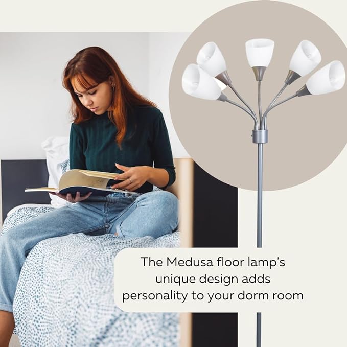 Floor Lamp For Bedroom Multi Head 5 Light Bright Floor Lamp - Medusa 5 Light Standing Lamp -floor Lamps For Bedroom Spider Lamp 5 Acrylic White Shades Standing Light Spider Lamp Silver Floor Lamp - LeafyLoom