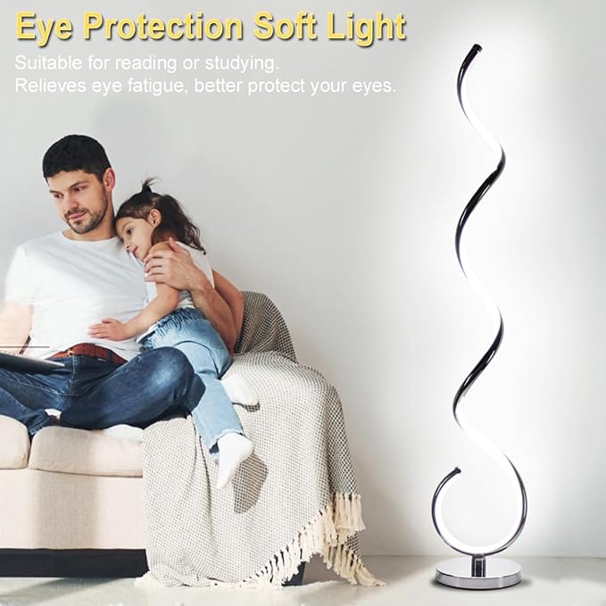 Modern Floor Lamps for Living Room, 40W Dimmable LED Spiral Floor Lamp with Remote, Adjustable Colors & Brightness Standing Lamp Reading Lamp Corner Floor Lamp for Bedroom, Office - Silver - LeafyLoom