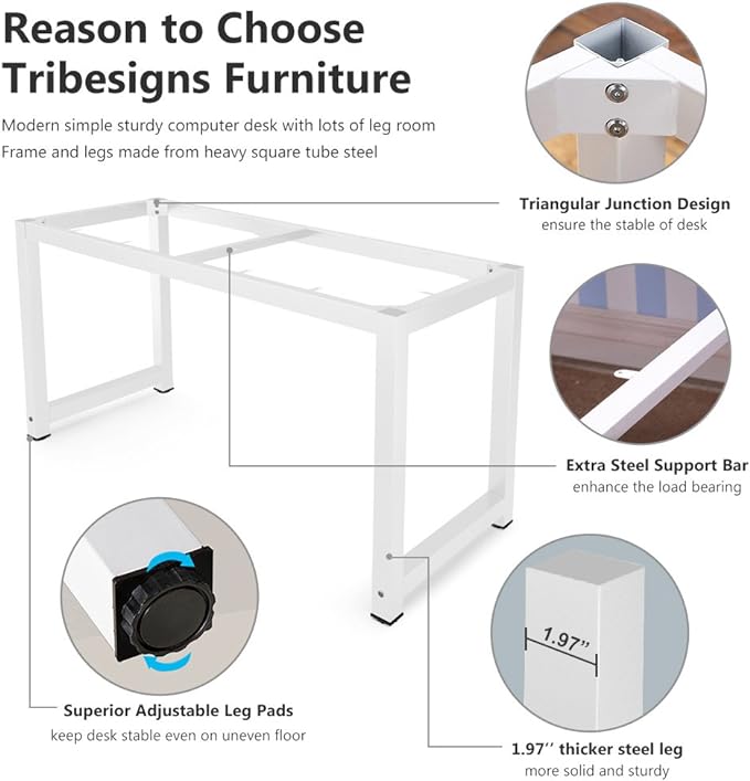 Tribesigns Computer Desk, 63 inch Large Office Desk Computer Table Study Writing Desk for Home Office, White - LeafyLoom
