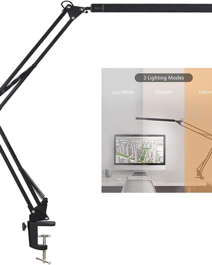 LED Architect Desk Lamp, Metal Swing Arm Dimmable Task Lamp, Eye Care Table Lamp with Clamp (3 Color Modes, 10-Level Dimmer, Memory Function) Highly Adjustable Office, Craft, Workbench Light - LeafyLoom