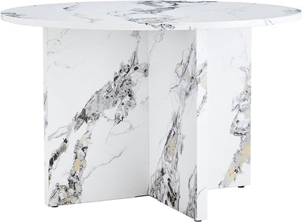 NicBex Round Dining Table for 4-6, 47 Inch Modern Kitchen Faux Marble Table Small Dinner Table MDF Kitchen Dinning Table for Cafe Restaurant Wine Bar Home Office Conference, White - LeafyLoom