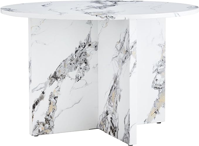 NicBex Round Dining Table for 4-6, 47 Inch Modern Kitchen Faux Marble Table Small Dinner Table MDF Kitchen Dinning Table for Cafe Restaurant Wine Bar Home Office Conference, White - LeafyLoom
