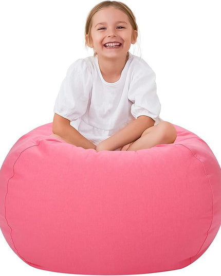 Aubliss Stuffed Animal Bean Bag Storage Chair (Solid Pink, Medium (32'')) - LeafyLoom