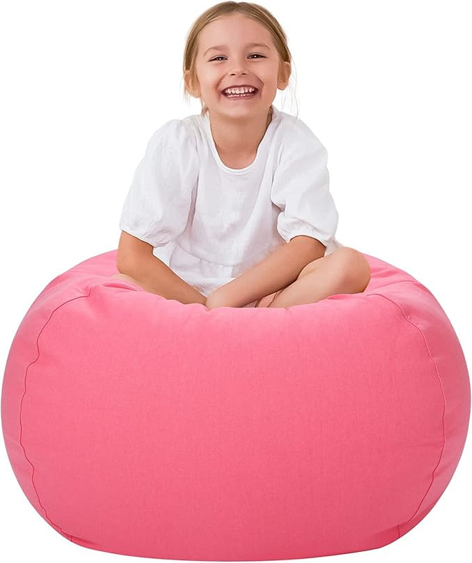Aubliss Stuffed Animal Bean Bag Storage Chair (Solid Pink, Medium (32'')) - LeafyLoom
