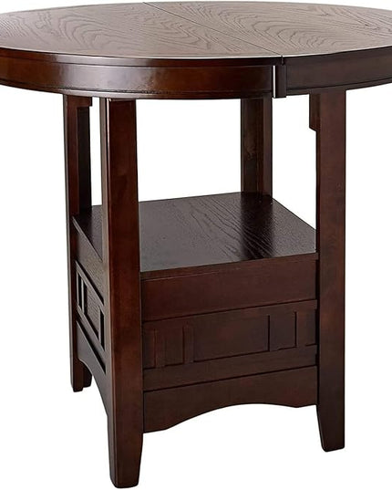 NicBex 42Inch Round Dining Table,Counter Height Kitchen Table with Solid Wood Tabletop and Storage Shelve for 4 to 6,Dining Room Table for Kitchen,Small Space,Dining Room and Living Room,Walnut - LeafyLoom