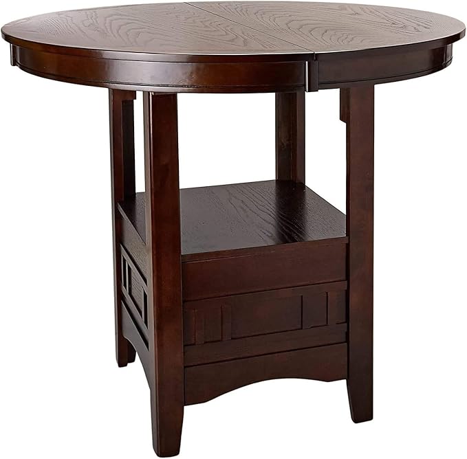 NicBex 42Inch Round Dining Table,Counter Height Kitchen Table with Solid Wood Tabletop and Storage Shelve for 4 to 6,Dining Room Table for Kitchen,Small Space,Dining Room and Living Room,Walnut - LeafyLoom