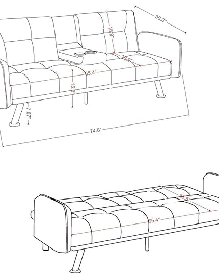 74.8" Modern Living Room Furniture Sets Tufted Loveseat Sofa Convertible Folding Futon Sleeper Couchbed with Cup Holder/Removable Armrests/Adjusting Backrest for Apartment,Home,Light Gray Sofá - LeafyLoom